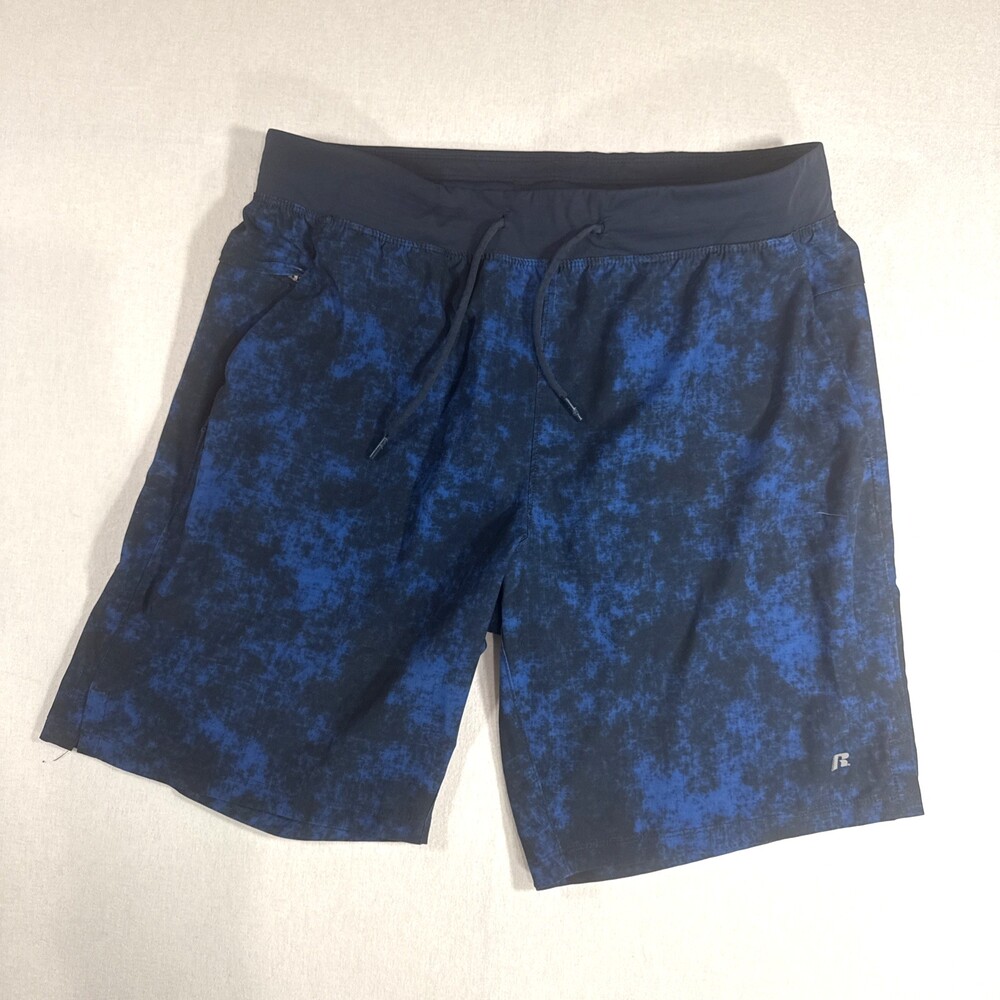 Russell Athletic Mens Blue Camo Performance Athletic Training Shorts Med 32-34